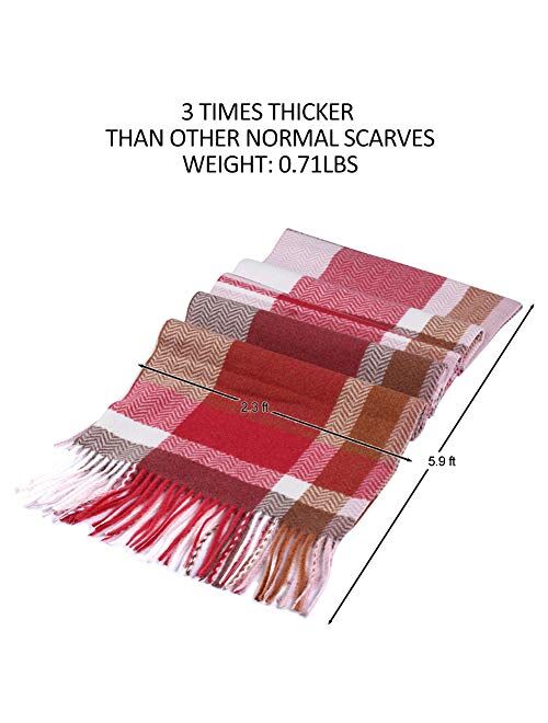 WAMSOFT 100% Pure Wool Scarf, Thick Long Plaid Scarf Fall/Winter Tartan Scarves for Men Women