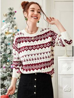 Christmas Print Drop Shoulder Sweater