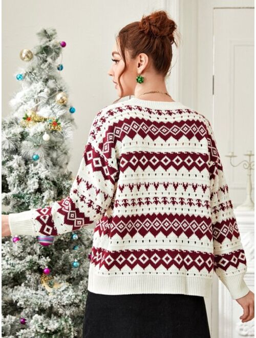 Shein Christmas Print Drop Shoulder Sweater