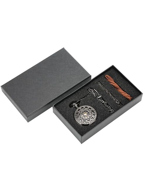 Vintage Mechanical Pocket Watch Set Luxury Pendant Watches for Men Pendant Clock Necklace Chain Pouch Bag reloj de bolsillo