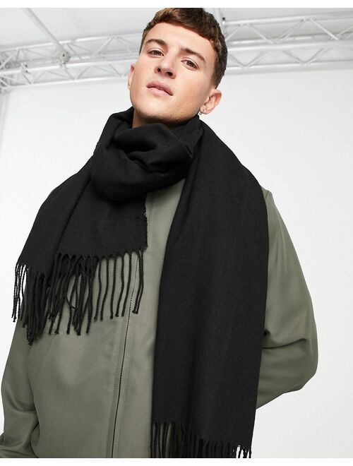 Asos Design blanket scarf in black with tassels