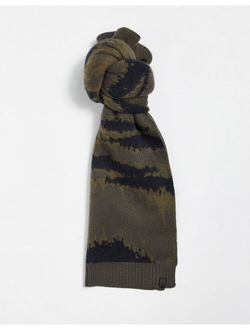 AllSaints camo jacquard scarf in sandalwood
