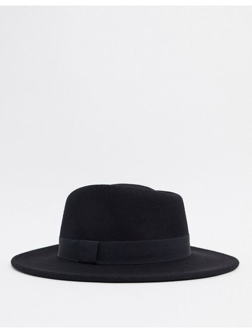 Asos Design wide brim pork pie hat in black with band and size adjuster