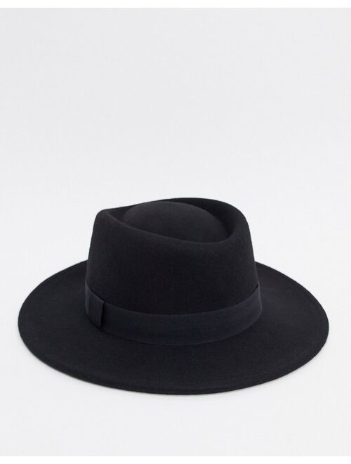 Asos Design wide brim pork pie hat in black with band and size adjuster