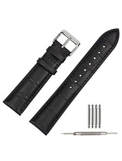 TStrap Leather Watch Bands 20mm – Black Calfskin Watch Straps Replacement - Alligator Grain Watch Band for Men Ladies - Smart Watch Bracelet Clasp Buckle – 18mm 19mm 21mm