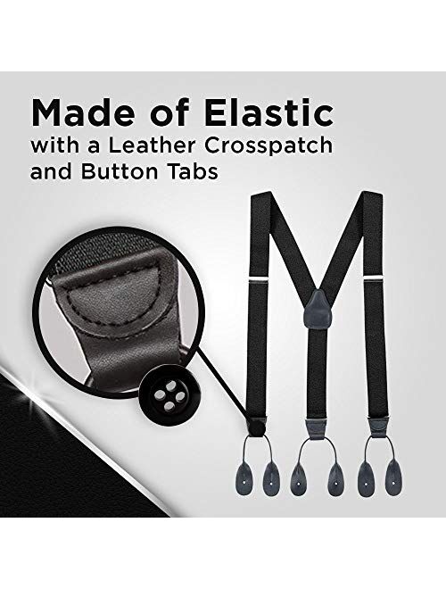 Hold'Em Suspenders for Men Y-Back Leather Trimmed Button End Tuxedo Suspenderss Many colors and designs
