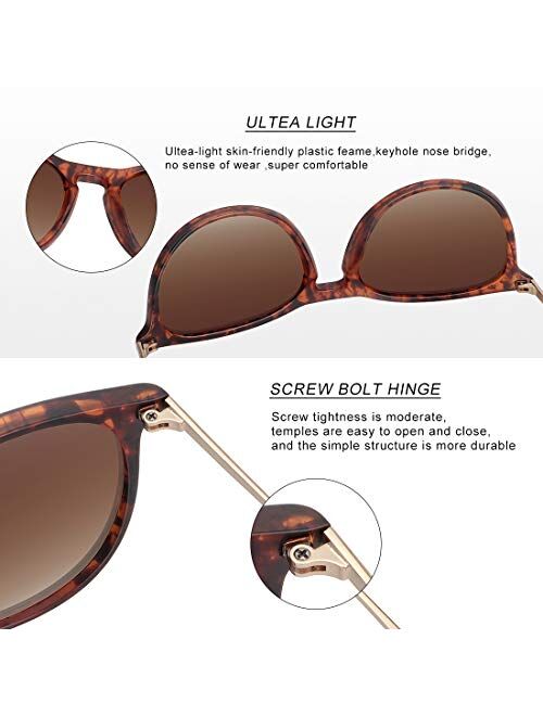 WOWSUN Polarized Sunglasses for Women Vintage Retro Round Mirrored Lens