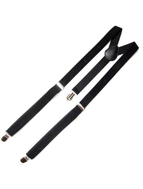 Luxxii - 1 inch Wide Suspenders for Men Elastic Adjustable Solid Straight Clip Y Back Suspenders