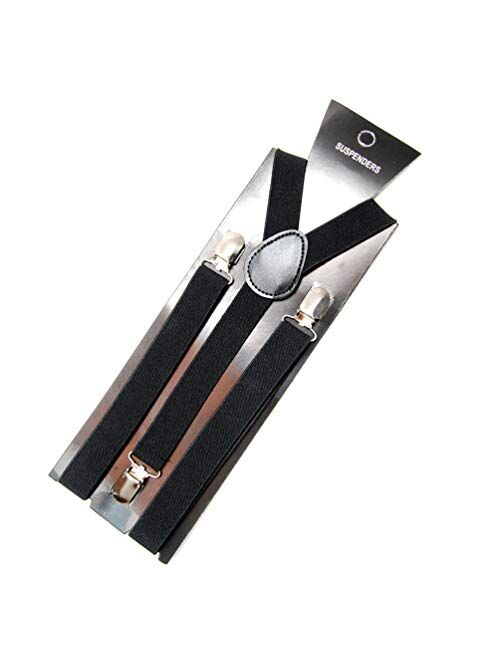 Luxxii - 1 inch Wide Suspenders for Men Elastic Adjustable Solid Straight Clip Y Back Suspenders
