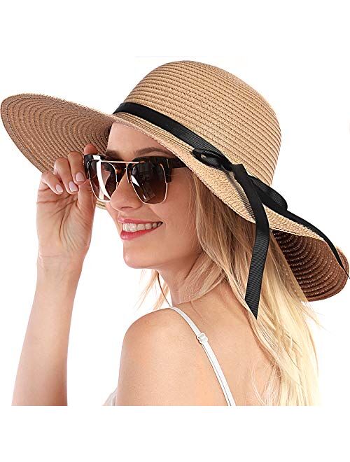 Womens Straw Hat Sun Hat for Women Beach Cap Summer Hats UV Protection UPF50+