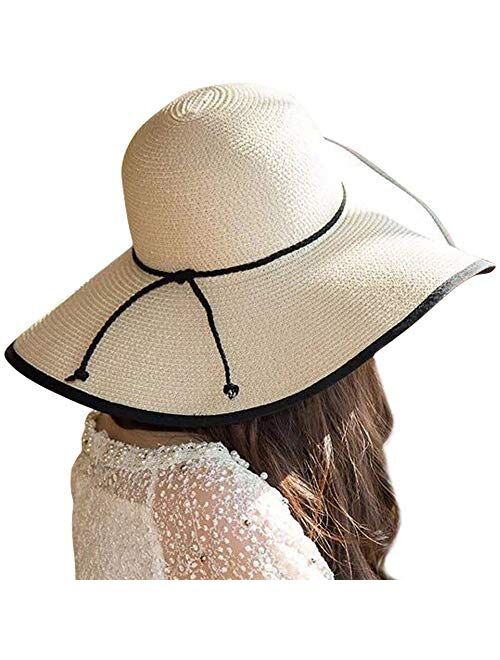 Womens Big Bowknot Straw Hat Floppy Foldable Roll up Beach Cap Sun Hat UPF 50+