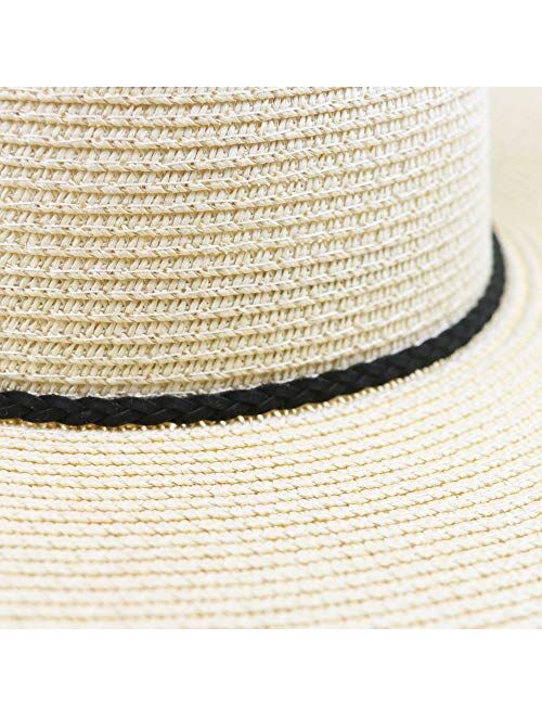 Womens Big Bowknot Straw Hat Floppy Foldable Roll up Beach Cap Sun Hat UPF 50+