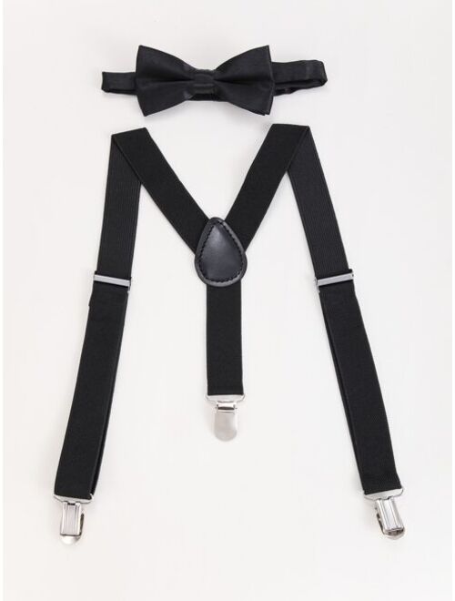 Shein Men Solid Suspenders & Bow Tie