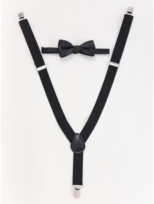 Shein Men Solid Suspenders & Bow Tie