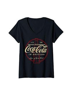 Womens Coca-Cola Drink In Bottles Vintage Logo V-Neck T-Shirt