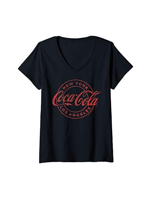 Womens Coca-Cola New York Los Angeles Circle Logo V-Neck T-Shirt