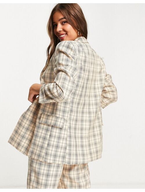 Stradivarius double breasted blazer in beige check - part of a set