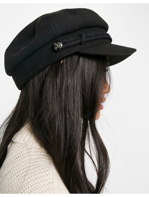Asos Design high crown baker boy hat with size adjuster in black