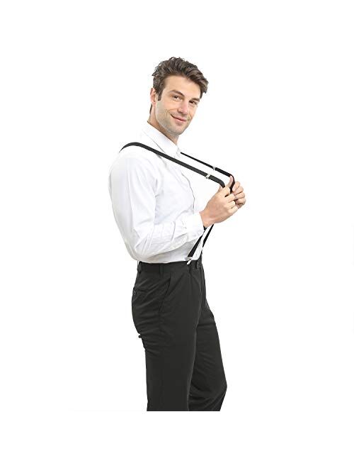 Wizland Men's Suspender Adult Suspender Solid Straight Clip Adjustable Suspender Wide Band with Heavy Duty Metal Clips
