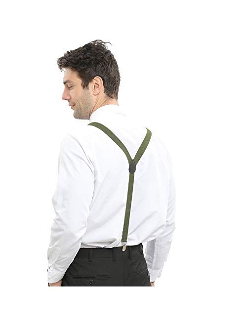 Wizland Men's Suspender Adult Suspender Solid Straight Clip Adjustable Suspender Wide Band with Heavy Duty Metal Clips