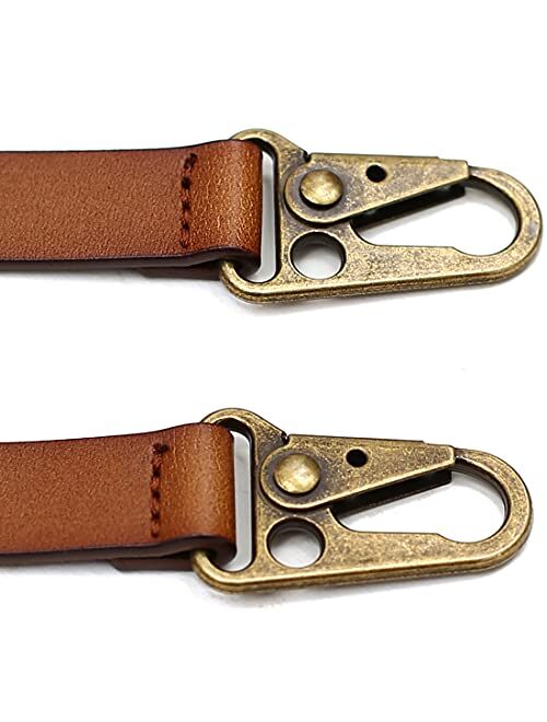 Leather Suspenders for Men Y Back Design Adjustable Suspender with 3 Metal Snap Hooks Groomsmen Gift Wedding Brown