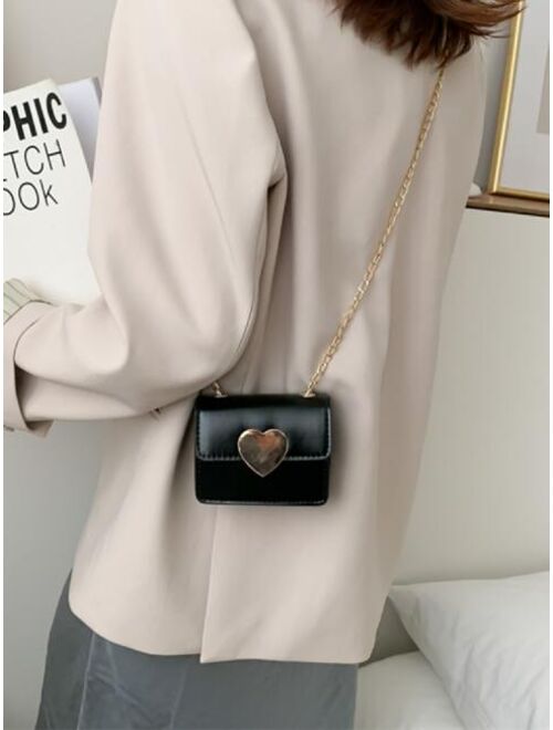 Shein Mini Metal Heart Decor Flap Chain Bag