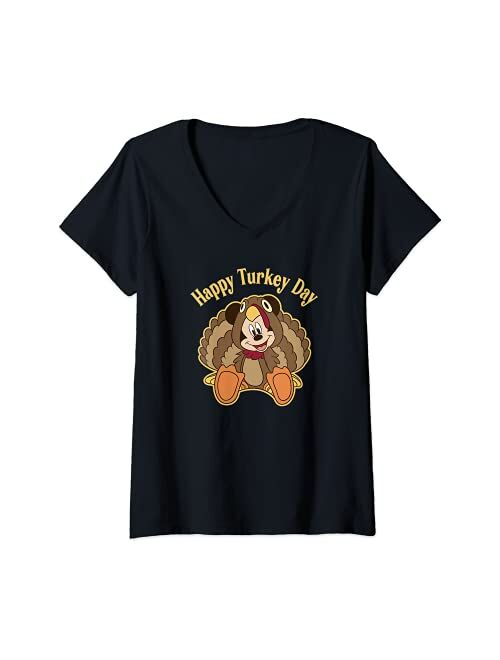 Womens Disney Mickey And Friends Mickey Turkey V-Neck T-Shirt