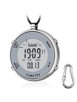 Mens Digital Pocket Watch with Chain Waterproof Military Sports Tactical Fishing Clip on Watches with Weather Altimeter Barometer Thermometer Stopwatch