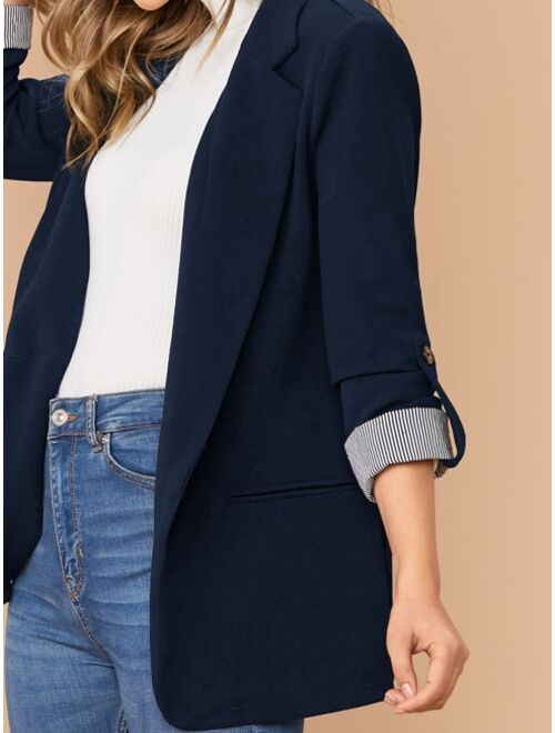 SHEIN Notched Collar Roll Tab Sleeve Blazer
