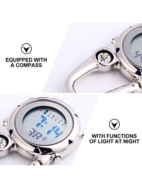 IMIKEYA Digital Stopwatch, Men's Woman's Sport Watches Pocket Watch Backpack Buckle Hiking Watch Compass for Outdoors