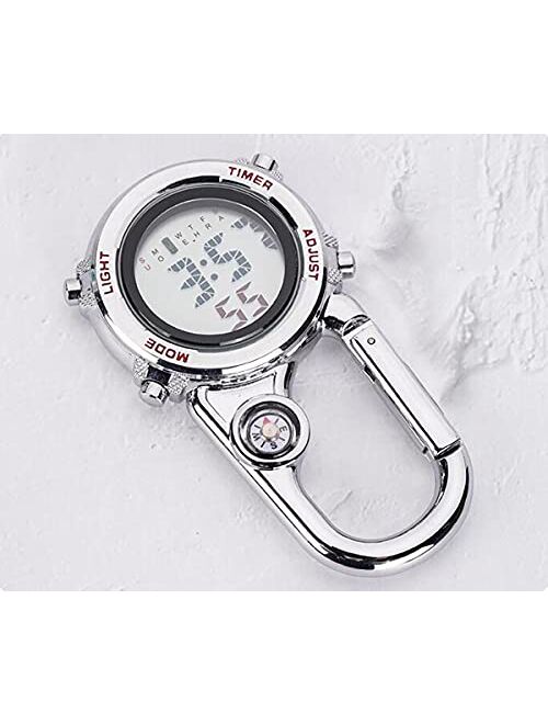 Clip on Digital Quartz Watch Backpack Fob Belt Waterproof and Shockproof Pocket Watch Glow in The Dark Carabiner Watch with Compass Alarm Clock Date Week Gift for Outdoor