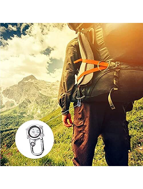 Clip on Digital Quartz Watch Backpack Fob Belt Waterproof and Shockproof Pocket Watch Glow in The Dark Carabiner Watch with Compass Alarm Clock Date Week Gift for Outdoor