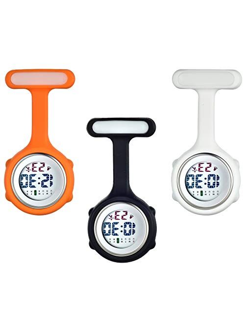Avaner Digital Nurse Watch, Silicone Fob Watch, Pin-on Brooch Lapel Watch, Hanging Pocket Watch with Detachable Case