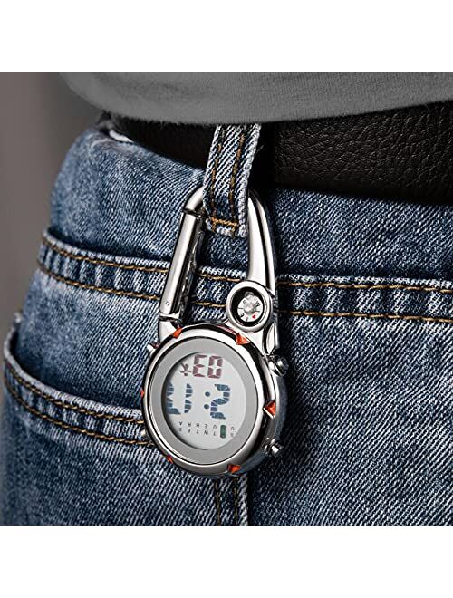 Weicam Unisex Clip on Multi-Function Digital Carabiner Watch FOB Watch Outdoor Adventure Pocket Watch