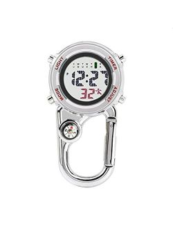 HIPIHOM Clip-on Fob Watch Digital Display Carabiner Pocket Watch for Doctors Nurses Climbing Diving