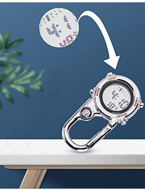 HIPIHOM Clip-on Fob Watch Digital Display Carabiner Pocket Watch for Doctors Nurses Climbing Diving