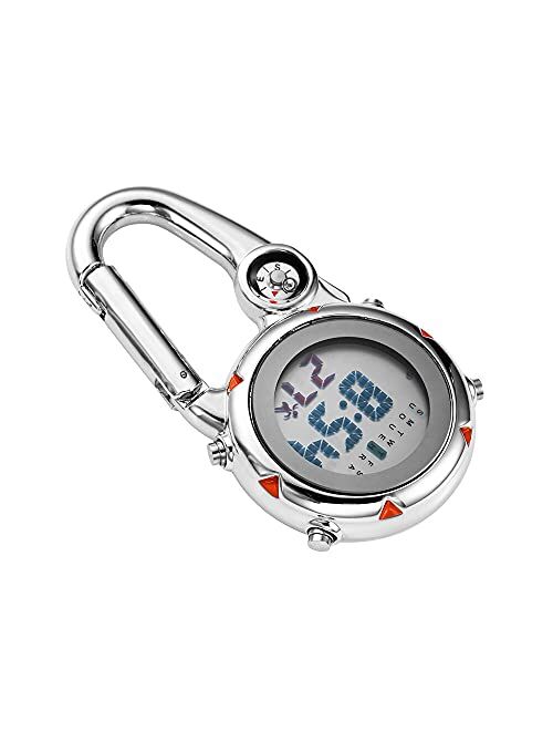 BINGHC Digital Carabiner Watch Multi-Function Clip-On Pocket Watch for Luminous Outdoor Sport Compass Climbing Watches (Color : Red)