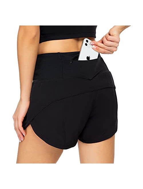 Rrosseyz Workout Shorts for Women with Liner High Waisted Womens Athletic Shorts with Zip Pocket for Running Gym- 4 Inches