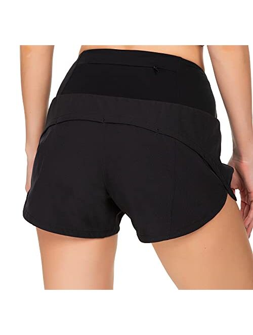 Rrosseyz Workout Shorts for Women with Liner High Waisted Womens Athletic Shorts with Zip Pocket for Running Gym- 4 Inches