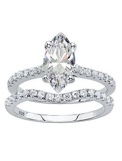 Platinum-Plated Sterling Silver Round Princess Oval or Marquise Cubic Zirconia Bridal Ring Set