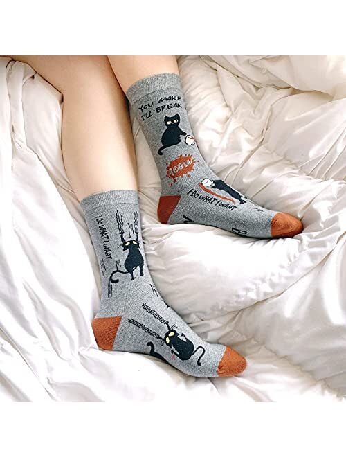 ANTI BASIC Socks Gift for Women-Novelty Peach Cat Book Coffee Halloween Wine Socks
