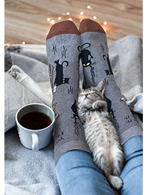 ANTI BASIC Socks Gift for Women-Novelty Peach Cat Book Coffee Halloween Wine Socks