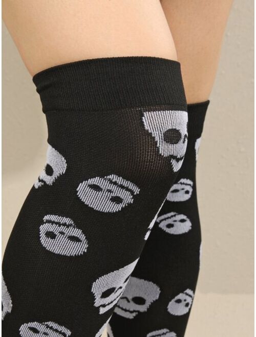 Shein Skull Pattern Over The Knee Socks