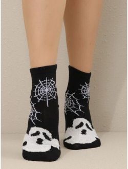 Halloween Spider Web Print Crew Socks