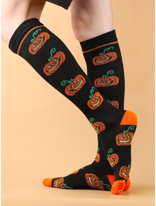 Shein Halloween Pumpkin Pattern Over The Calf Socks