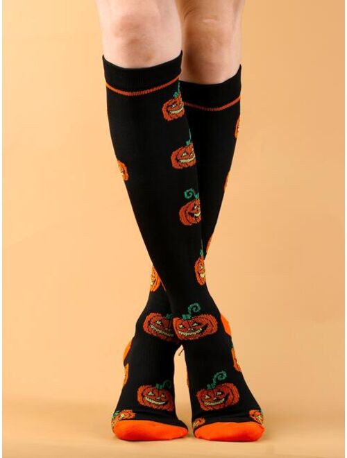 Shein Halloween Pumpkin Pattern Over The Calf Socks