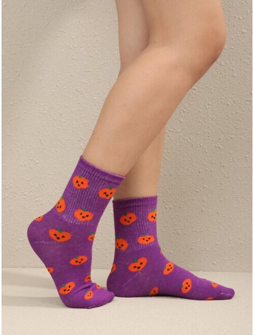 Shein Halloween Pumpkin Print Crew Socks