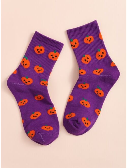 Shein Halloween Pumpkin Print Crew Socks