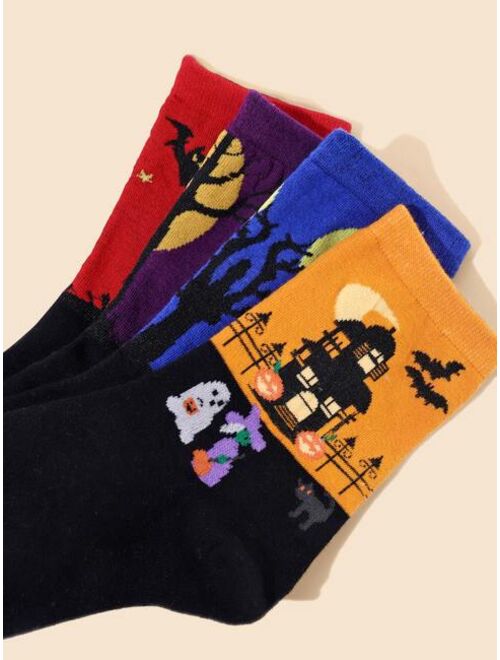 Shein 4pairs Halloween Print Crew Socks