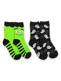 Boys and Girls Halloween Socks 2-Pair Bundle Ghosts and Bats Size Medium 10-4